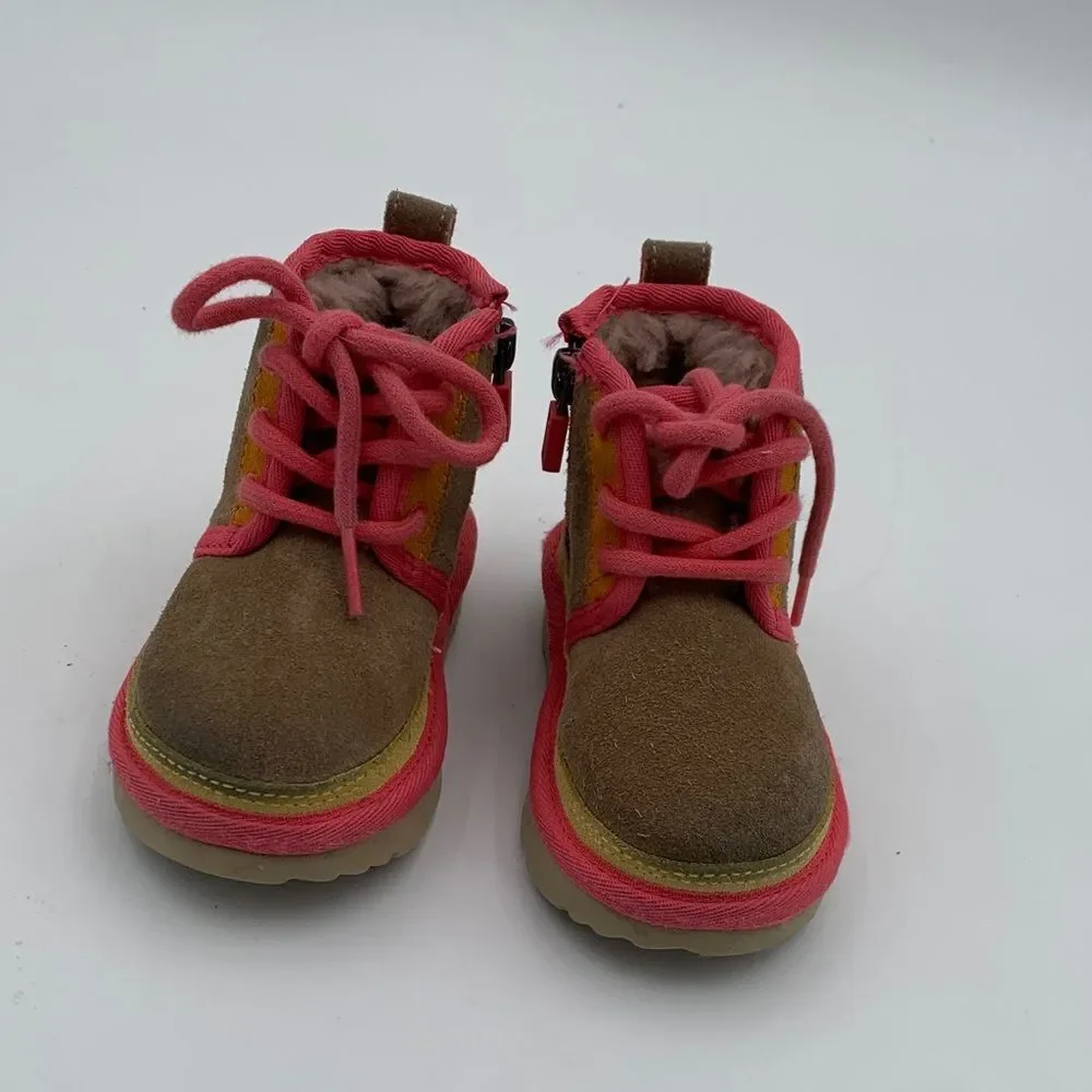 UGG Kids Jorie Tan & Pink Suede Boots – Size 6